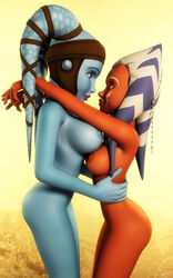 2015 2girls 3d aayla_secura ahsoka_tano alien alien_girl artist_name bald bare_shoulders belt big_breasts blue_eyes blue_skin busty clone_wars curvy detailed_background duo erect_nipple erect_nipples eyelashes female female_only freckles grabbing headgear hourglass_figure hugging humanoid indoors inside jedi jedi_master jedi_padawan kondaspeter mammal multiple_girls naked nude orange_skin pillow pose posing purple_lips room shadow shiny shiny_skin side_view sideboob standing star_wars togruta twi'lek voluptuous wide_hips yellow_eyes yuri