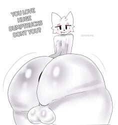 anthro ass ass_bigger_than_head balls ballsack boykisser boykisser_(meme) butt_focus butt_jiggle femboy femboy_focus furry huge_ass huge_butt male male_focus male_only shiny_butt tagme text white_fur zeraniumz