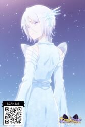 ai_generated bleach detached_sleeves female female from_behind hair_between_eyes hair_ornament kuchiki_rukia littlehentai looking_at_viewer looking_back purple_eyes savitar savitar_(artist) short_hair smile snowflake_hair_ornament solo white_hair