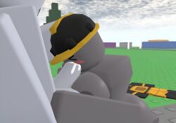 1boy 1girls 3d areolae bald blowjob breasts clothes_on_floor clothes_removed cum grey_body grey_skin hard_hat oral penis roblox roblox_avatar robloxian rule_63 tagme the_m1guy