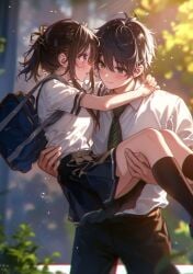 ai_generated blush boyfriend-girlfriend carrying_partner cute loving_embrace romantic