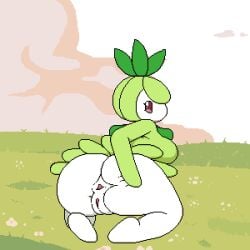 anthro anthrofied anus ass back_boob big_butt bottomless bottomwear breasts clothed clothing cloud detailed_background digital_media_(artwork) featureless_feet featureless_hands feet female field flower generation_5_pokemon genitals imactuallygarbage kneeling leaf looking_at_viewer looking_back nintendo petilil pixel_(artwork) plant pokemon pokemon_(species) pokemorph pussy rear_view short_stack skirt solo spread_anus spread_butt spread_pussy spreading