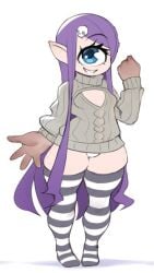 cyclops cyclops_girl juno_the_cyclops_(krokobyaka) krokobyaka one_eye original original_character panties purple_hair stockings sweater tagme third-party_edit