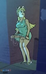 1futa 2024 alleyway blue_eyes clothed dmf_nsfw earrings futa_only futanari large_penis leni_loud light_skin long_hair nail_polish nickelodeon nicktoons outdoors painted_nails sandals solo solo_focus standing sunglasses sunglasses_on_head teenager the_loud_house