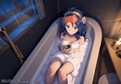 ai_generated blue_eyes blue_hair breasts female_only miside mita_(miside) sleepy_mita_(miside) small_breasts white_body