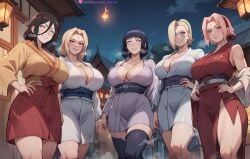 1girls 5girls absurd_res ai_generated aqua_eyes big_breasts black_hair blonde_female blonde_hair blonde_hair blush blush blush_lines boruto:_naruto_next_generations breasts cleavage curvy curvy_figure dominant dominant_female domination female female fire from_below green_eyes hair_over_one_eye hand_on_hip high_resolution highres huge_breasts hyuuga_hanabi hyuuga_hinata ino_yamanaka kimono large_breasts lewdcreationsai looking_at_viewer nail_polish naruto naruto:_the_last naruto_(classic) naruto_(series) naruto_shippuden no_pupils open_mouth open_smile outdoors pink_hair purple_eyes sakura_haruno sexually_suggestive smile smirk stable_diffusion standing steam steaming_body steamy_breath sweat sweatdrop sweating sweaty tagme thick thick_legs thick_thighs thighs tsunade yukata