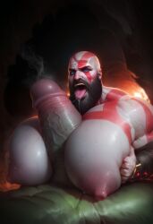 ai ai_generated bara bara_tiddies bara_tits civitai gay gay_paizuri god_of_war human_male kratos light-skinned_male light_skin male male/male male_only male_paizuri muscular muscular_male orc orc_male pecfuck pecjob redono smell smelly smelly_cock