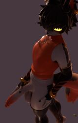 3d 3d_(artwork) aak_(arknights) aak_(valorlynz) anthro arknights big_penis black_fur black_hair blender_(software) clothing erect_penis erection furry furry_male furry_only genitals high-angle_view high_resolution highres humanoid_genitalia humanoid_penis male_only partially_clothed simple_background tagme turborenegade twink white_fur