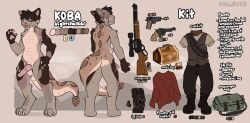 anthro balls blep claws digitigrade fallflys fallout fangs firearm genitals gesture gun handgun hi_res knot knotted_penis male microsoft model_sheet night_stalker_(fallout) open_mouth open_smile penis ranged_weapon rear_view revolver rifle smile solo standing teeth tongue tongue_out waving weapon