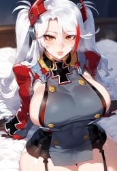 ass azur_lane bed big_breasts female miyuai prinz_eugen_(azur_lane) sitting_on_bed thick_thighs thighs waiting_for_cum waiting_for_dick white_background