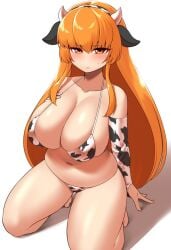 cow_ears cow_print cow_print_bikini hucow huge_breasts kaori_(splatoon) looking_at_viewer nobunagapero original_character splatoon