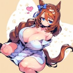 ai_generated animal_ears big_breasts blue_eyes braided_hair female horse_girl long_hair ribbon super_creek_(umamusume) umamusume umamusume_pretty_derby