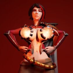 angry_face breasts breasts covered_nipples itsfernando paladins paladins_champions_of_the_realm red_ribbon vivian_(paladins)