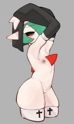 1girls flat_chest flat_chested gardevoir hands_above_head materenho nun nun&#039;s_habit nun_outfit pokemon thighhighs thighs