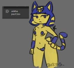 ankha ankha_(animal_crossing) anthro anthro_only bad_anatomy blue_hair cat_ears cat_humanoid cat_tail kkt05 nipple_pasties nude nude_anthro nude_female pasties pussy_pasty yellow_fur