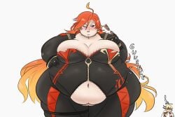 bbw big_belly blush buttybutter clothes_tearing double_chin fat_ass genshin_impact gurgle hoyoverse huge_belly mavuika_(genshin_impact) mihoyo obese outgrowing_clothes overweight ssbbw sunglasses weight_gain