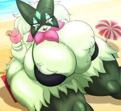 big_breasts breasts cleavage female furry huge_breasts meowscarada nightlyflare pokemon pokemon_(species) thick_thighs wide_hips