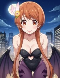 1girls ai_generated big_breasts breasts brown_eyes brown_hair civitai cosplay darkstalkers female female_focus female_only flower flower_in_hair long_hair morrigan_aensland morrigan_aensland_(cosplay) nisekoi nochekaiser881 pale pale_skin pale_skinned_female tachibana_marika twintails wings