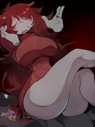 1boy 1girls auburn_hair boyfriend_(friday_night_funkin) breasts cleavage clothed clothing female fnf fnf_mods friday_night_funkin girlfriend_(friday_night_funkin) grunt_girlfriend_(friday_night_funkin) gruntfriend hoshoidk male newgrounds thick_thighs