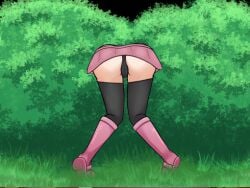 1girls ass ass_focus black_legwear black_panties boots bush creatures_(company) dawn_(pokemon) female_focus game_freak miniskirt nature nintendo pokemon