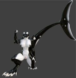 3d anthro breasts cetacean claws crouching digital_media_(artwork) digitigrade dolphin feet female genitals hi_res looking_at_viewer mammal marine membrane_(anatomy) oceanic_dolphin orca pussy solo tail toe_claws toes toothed_whale webbed_feet zealotdkd