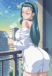1girls after_sex ai_generated apartment arched_back arm_support balcony bangs bathrobe bent_over bible_black bible_black_gaiden big_ass big_breasts blue_hair blush breasts bubble_ass bubble_butt building calm city city_background closed_eyes coffee coffee_mug completely_nude completely_nude_female curvaceous curvy curvy_female curvy_figure day drink eyewear female female_focus female_only glasses hair_between_eyes high_resolution holding_object legs_together long_hair megane mochida_junko morning morning_after mug off_shoulder petite petite_female pinup railing relaxing rimless_eyewear rimless_glasses round_ass seducing seduction seductive seductive_body seductive_pose seductive_smile sexually_suggestive side_view sideboob solo steam suggestive sunlight teasing teasing_viewer teenage_female teenager thick_thighs thighs very_long_hair white_body
