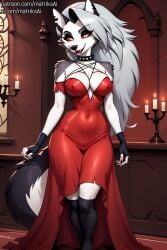 ai_generated big_breasts breasts breasts canine castle cleavage dress fangs female female_only giant_breasts hellhound helluva_boss large_breasts lingerie loona_(helluva_boss) seductive seductive_look seductive_smile shorts solo vampire wolf