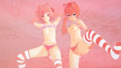 cat_ears cum cum_drip cum_in_pussy cum_in_pussy cum_inside doki_doki_literature_club ecxreaper legs_apart legs_spread looking_at_viewer natsuki_(doki_doki_literature_club) nekomimi on_back on_bed pov pov_eye_contact sayori_(doki_doki_literature_club) showing_off