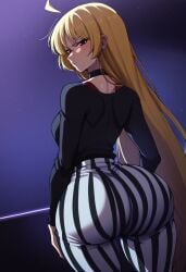 ai_generated ass big_ass big_butt blackwhiplash_(style) bocchi_the_rock! bottom_heavy female huge_ass huge_butt ijichi_seika looking_back massive_ass massive_butt vertical-striped_pants