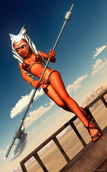 1girls 2015 3d ahsoka_tano alien alien_girl armband balcony bantha-ii_cargo_skiff bare_shoulders big_breasts blue_eyes bracer busty choker curvy eyelashes female female_only front_view high_heels holding_object hourglass_figure humanoid kondaspeter looking_down mammal marking metal_bikini midriff orange_skin outdoor outside pose posing shadow shiny shiny_skin slave_ahsoka slave_bikini solo standing star_wars star_wars_rebels tatooine togruta vibro_axe voluptuous weapon wide_hips