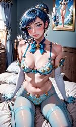 ai_generated blue blue_eyes blush bra dress girls gloves hair_bun league_of_legends orianna panties pantyhose riot_games skirt star_guardian_orianna star_guardian_series