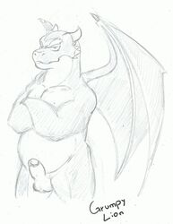 balls dragon erection fangs grizard grumpy-lion kodiak079 male_only nude penis precum scalie simple_background sketch western_dragon