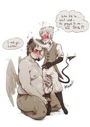 adam_(hazbin_hotel) chubby_male gay hazbin_hotel jerking_off ksaroii lucifer_morningstar_(hazbin_hotel) nipple_piercing size_difference sweatpants