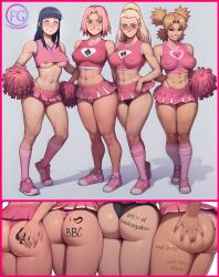 2girls 3girls 4girls ai_generated ass ass_grab bimbo bimbofication blacked bleached blush bubble_butt cheerleader curvaceous_teen dumptruck_ass fat_ass fat_ass_teen female futagenn hyuuga_hinata ino_yamanaka naruto_(series) pink_panties pornstar_body queen_of_spades raceplay sakura_haruno slutty_outfit slutty_teenager smile teenage_girl teenager temari text_on_body voluptuous_teen