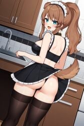 1girls ai_generated animal_ears ass back_view breasts brown_hair dog_girl indoors kemonomimi latam_virtual_youtuber lilybell_vt long_hair looking_at_viewer maid maid_uniform panties socks solo_female tagme thighs tupadrev4 upskirt virtual_youtuber vtuber