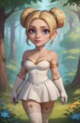 ai_generated blonde_hair blue_eyes cleavage dress fantasy garter_straps gnome gnome_(warcraft) gnome_female pdbai shortstack stockings tagme warcraft world_of_warcraft