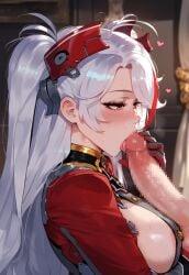 blowjob miyuai open_mouth prinz_eugen_(azur_lane) sucking_penis