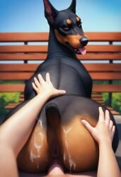 ai_generated animal animal_fucking animal_genitalia animal_thick_thighs anus ass canine cowgirl_position cum cum_in_pussy cum_inside cum_on_ass cum_on_body cum_on_penis doberman doberman_pinscher dobermann domestic_dog dominant_female dominant_feral feral feral_penetrated fluffy fluffy_tail hand_on_butt holding human human_on_feral human_penetrating human_penetrating_feral interspecies public public_nudity public_sex submissive_male tail zoophilia