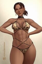 1girls abs african african_female bikini black_female brown-skinned_female brown_skin brown_skinned_female capcom cheetah_print choker dark-skinned_female dark_skin dark_skinned_female earrings female fit fit_female hands_on_hips leopard_print_bikini resident_evil resident_evil_5 sheva_alomar suddakka