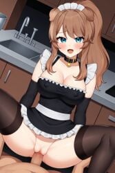 1boy 1girls ai_generated animal_ears big_breasts blue_eyes blush breasts brown_hair collar dog_girl indoors kemonomimi latam_virtual_youtuber long_hair maid maid_uniform no_panties nude_male open_legs partially_clothed pussy sex socks tagme thighs tupadrev4 vaginal_penetration virtual_youtuber vtuber