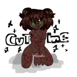 alone blood breasts breasts brown_hair brown_skin brown_skinned_female chest cute cute_eyes cuts dark_skin female girl girly gore green_eyes hairless hairless_pussy naked naked_female nude nude_female one_person self_harm sitting slice text text_bubble twintails