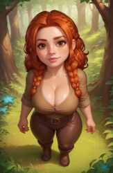 ai_generated big_ass big_breasts braid braided_twintails brown_hair cleavage curvy curvy_figure dungeons_and_dragons dwarf dwarf_female fantasy ginger ginger_hair large_breasts looking_up_at_viewer orange_hair shortstack tagme warcraft wide_hips world_of_warcraft