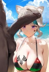 ai_generated big_penis bikini dark-skinned_male genshin_impact himeno lynette_(genshin_impact) qos queen_of_spades