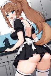 1girls ai_generated animal_ears ass back_view breasts brown_hair dog_girl indoors kemonomimi latam_virtual_youtuber lilybell_vt long_hair looking_at_viewer maid maid_uniform panties solo_female tagme thighs tupadrev4 upskirt virtual_youtuber vtuber