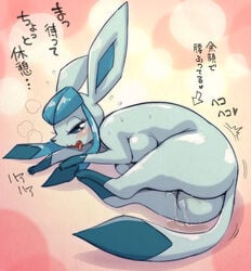 1girls 2018 anthro blue_eyes blue_fur blush breasts breath eeveelution eyelashes female female_only fur furry glaceon half-closed_eyes japanese_text looking_at_viewer looking_pleasured lying melonleaf nintendo nude on_side open_mouth panting pokémon_(species) pokemon pokemon_(species) pokemon_dppt pussy_juice solo text tongue tongue_out translation_request video_games