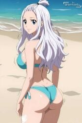 1girls ai_generated beach bertox64 bikini fairy_tail looking_back mirajane_strauss sand solo swimsuit