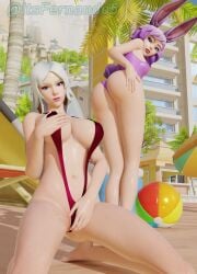 ass_focus bikini bunny_ears itsfernando lian_(paladins) rei_(paladins) swimsuit touching_pussy white_hair