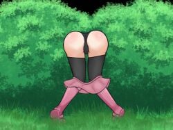 1girls ass ass_focus black_legwear black_panties boots bush creatures_(company) dawn_(pokemon) female_focus game_freak miniskirt nature nintendo pokemon skirt_pull