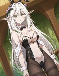 1girls ai_generated black_leotard bunny_costume bunny_ears bunny_girl bunnygirl bunnysuit civitai elf elf_ears elf_female elf_girl female female_focus flower_crown flowers flowers_in_hair forest_princess goblin_slayer leotard long_hair nochekaiser881 pale pale-skinned_female pale_skin pale_skinned_female playboy_bunny pointy_ears princess tagme white_hair white_skin