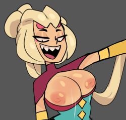 areola areolae big_breasts big_nipples blonde_hair brawl_stars breasts breasts_out charlie_(brawl_stars) jaylin looking_at_viewer nipples pink_nipples sharp_teeth smile smiling tits_out